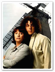 Alan Davies and Caroline Quentin in front of the mill